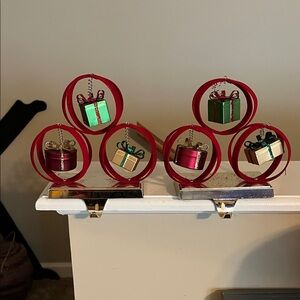 Festive Red and Green Holiday Ornament stocking holders.